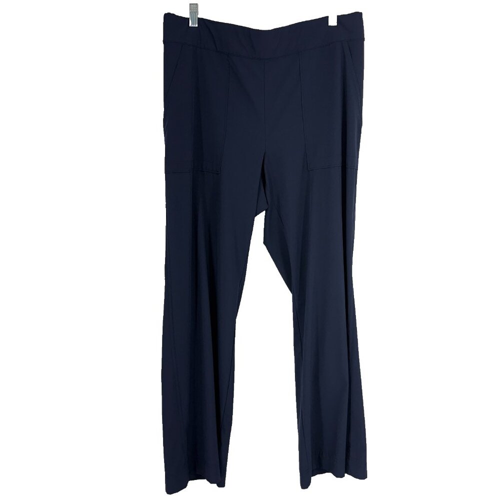 Athleta Women 14 Wide Leg Pant Navy Blue Pull On Stretch Pockets Athletic Active